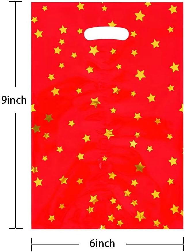 CC Wonderland 6 * 9inch Party Favor Bags 30PCS, Red Gold Star Pattern with Handle,Goodie Treat Loot Bags for Kids Children Birthday, Baby Shower, Easter Holiday Party Gift Wrap Decoration