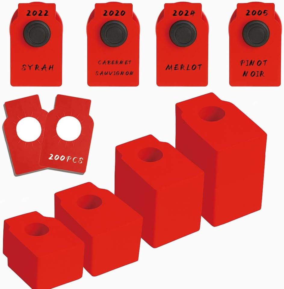 200 PCS Wine Bottle Tags –Paper Hanging Cellar Labels for Bottle Neck, Double-Sided Writable Gift Tags for Wine Racks, Champagne & Homebrew Organization (Red)