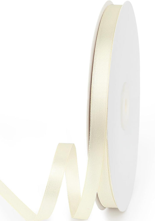3/8" x 100 Yards Satin Ribbon - Ivory Silk Ribbon with Spool - Ideal for Gift Wrapping, Floral Bouquets, Crafts, Wedding Party Decorations, Christmas and Sewing Projects