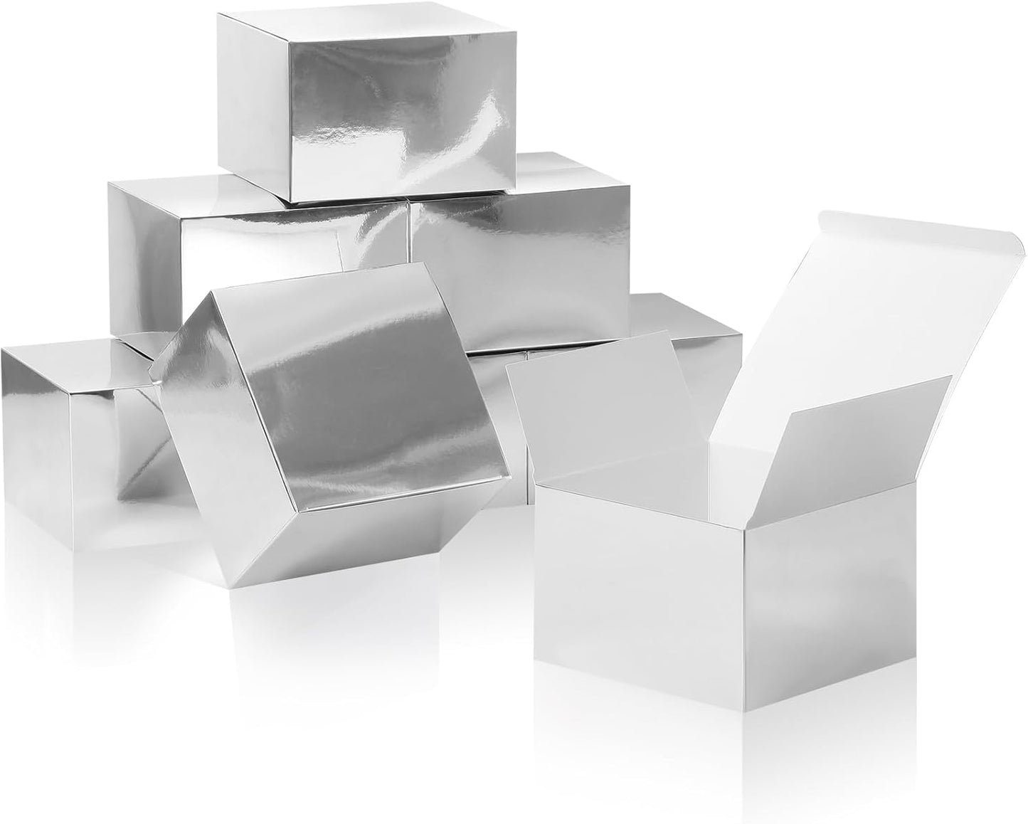 COTOPHER Small Gift Boxes 10 Pack 6x6x4 inches Silver Gift Boxes with Lids for Gifts, Crafting, Wedding Party Favor, Cupcake Box, Candy, Bridesmaids Proposal Box