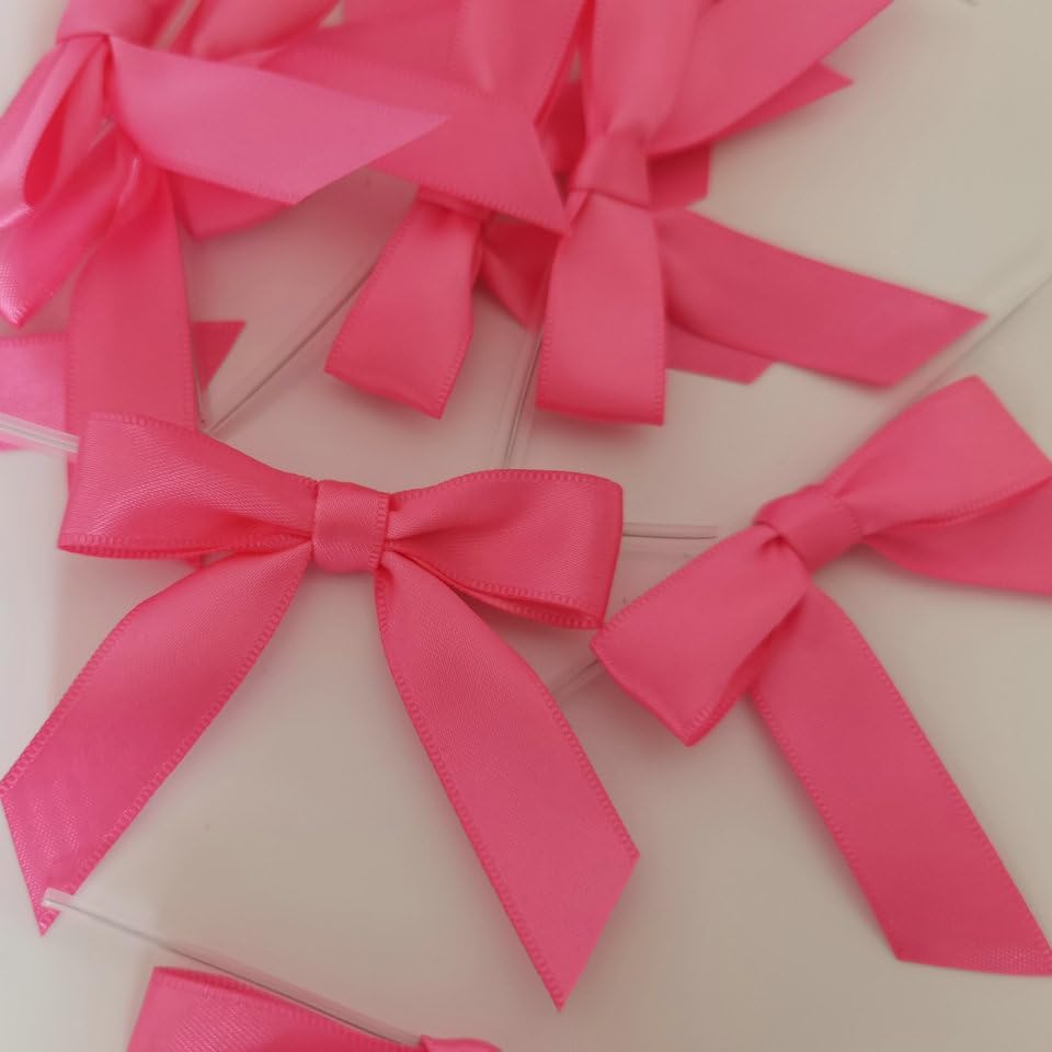 50pcs 2-1/2" Hot Pink Satin Ribbon Bows with Twist Tie Bows for Christmas Gift Packing&Wrapping (Hot.Pink)