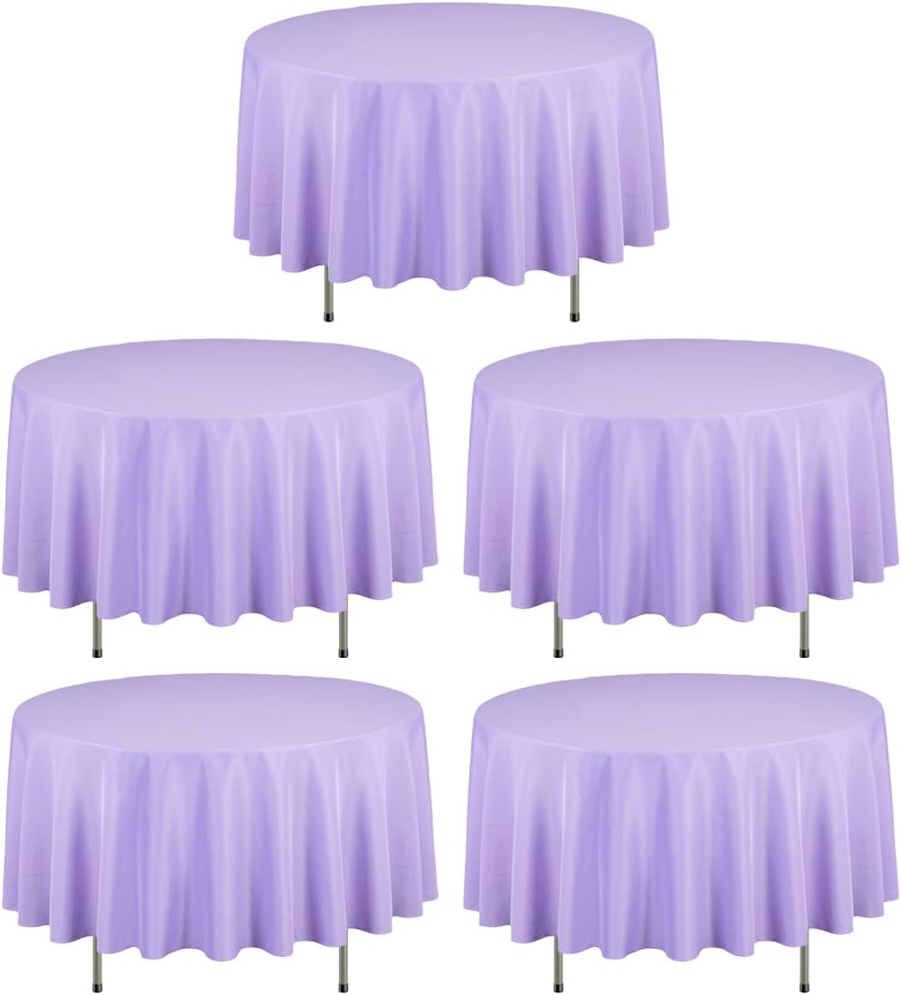 LTC LINENS 5 Pack 90 Inch Round Tablecloth Lavender - Wrinkle Resistant Table Cloth for Round Table -Washable Polyester Fabric Table Cover for Wedding, Party