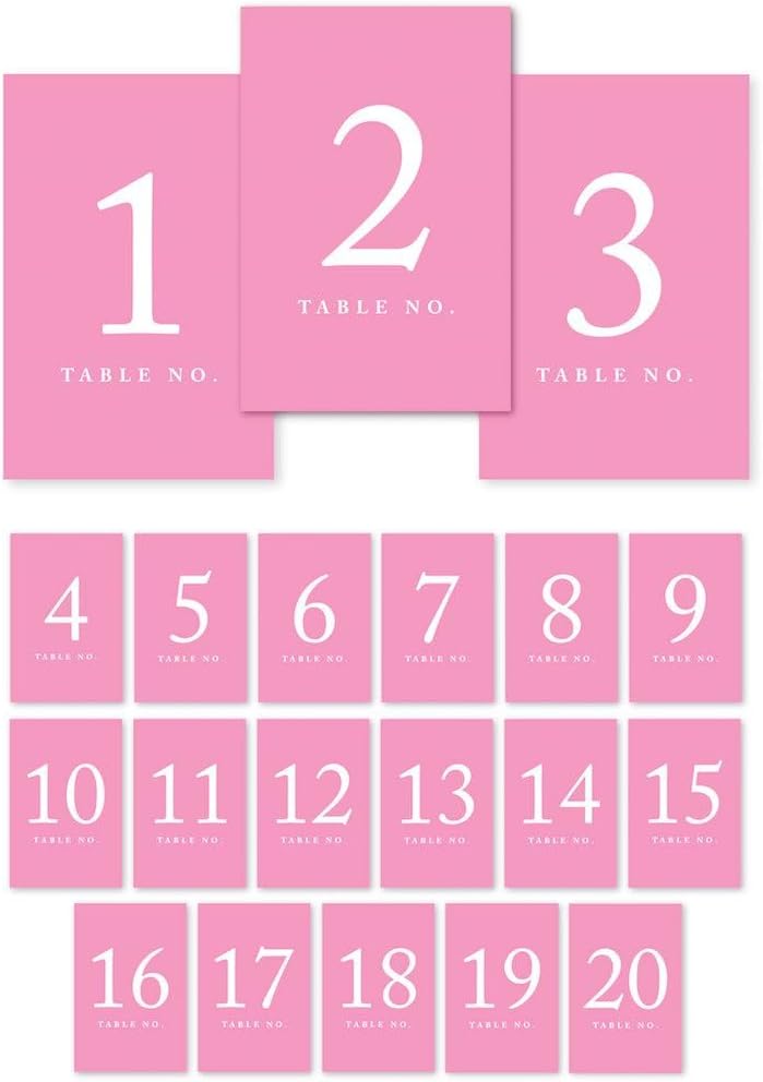 Andaz Press Table Numbers 1-20 on Perforated Paper, Pink, 4x6-inch Single Sided Sign, 1-Set, For Weddings, Girl Baptism Table Decor