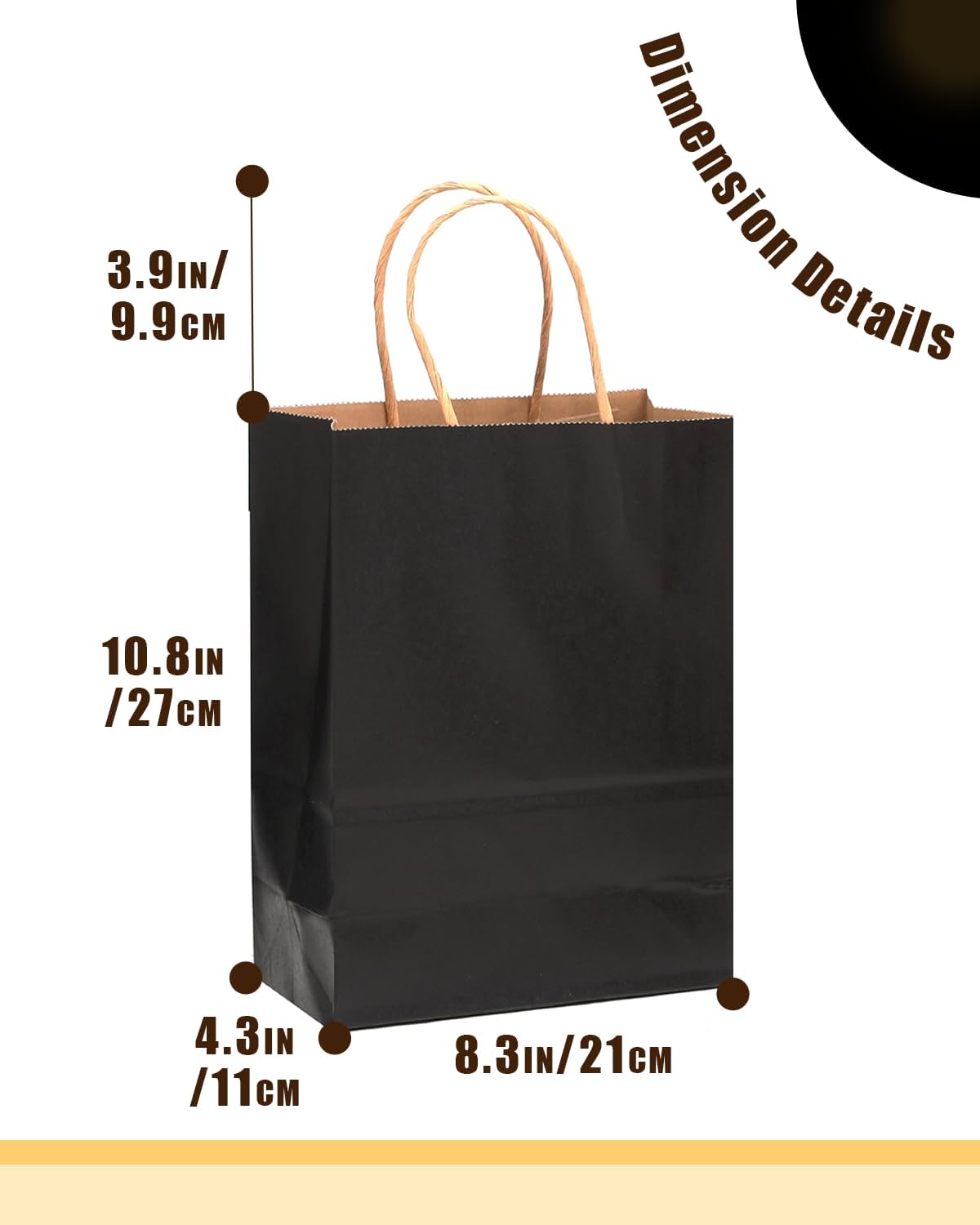 qiqee 50-Packs Black Paper Gift Bags with Handles Bulk 11"x8.3"x4.3" Medium Size Paper Bags Multiple Uses