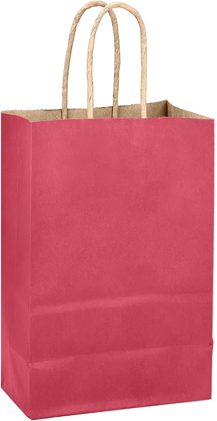 qiqee Bright Pink Gift Bag with Handles Bulk 24Pcs Paper Bags -8.3"x6"x3. 15" Party Favor Bags - Solid Color