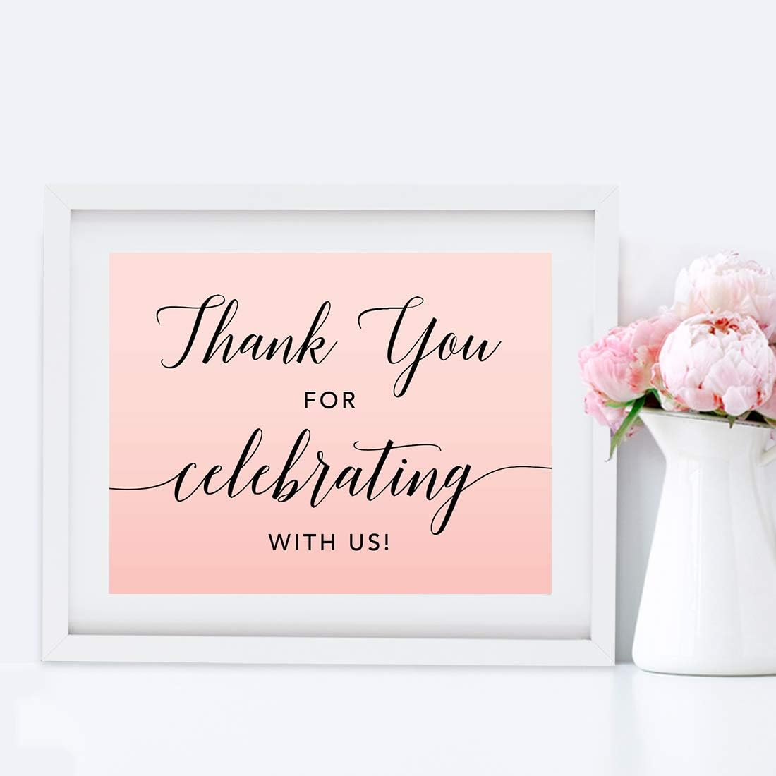 Andaz Press Blush Pink Rose Elegant Party Collection, 8.5x11-inch Unframed Party Sign, Thank You for Celebrating With Us, 1-Pack, Party Favor Table Signage Decor