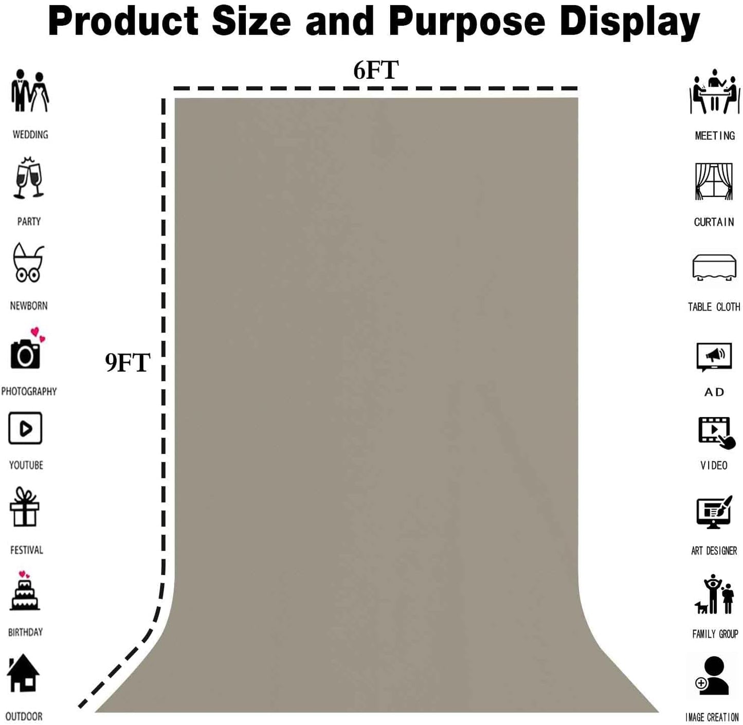 High Density Fabric 6x9FT Grey Backdrop Photo Background,Professional Photography Video Studio, Events, Streaming
