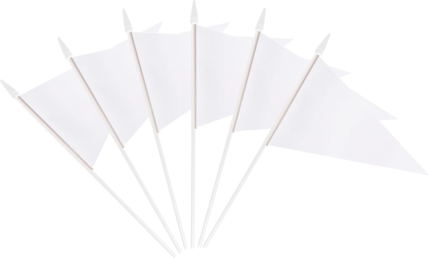 12 Pack White Pennant Flags Small Mini Hand Held Solid Color Pennant On Sticks Flags with 12.6"Solid Pole & Spear Top,Party Events Celebration,School,Grand Opening,Kids Birthday,Sports Clubs,Flower Pot