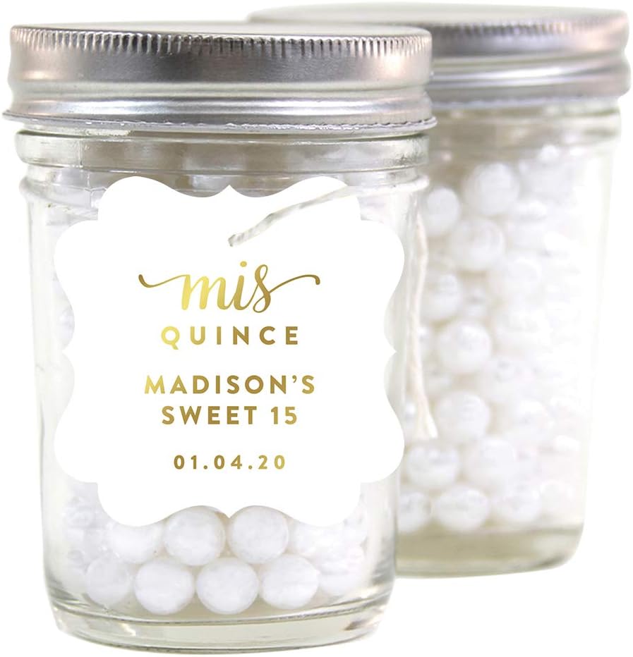 Andaz Press Personalized Fancy Frame Square Birthday Gift Tags, Metallic Gold Ink, Sweet 15 Birthday, Mis Quince Quinceanera, 24-Pack, Custom Made Name