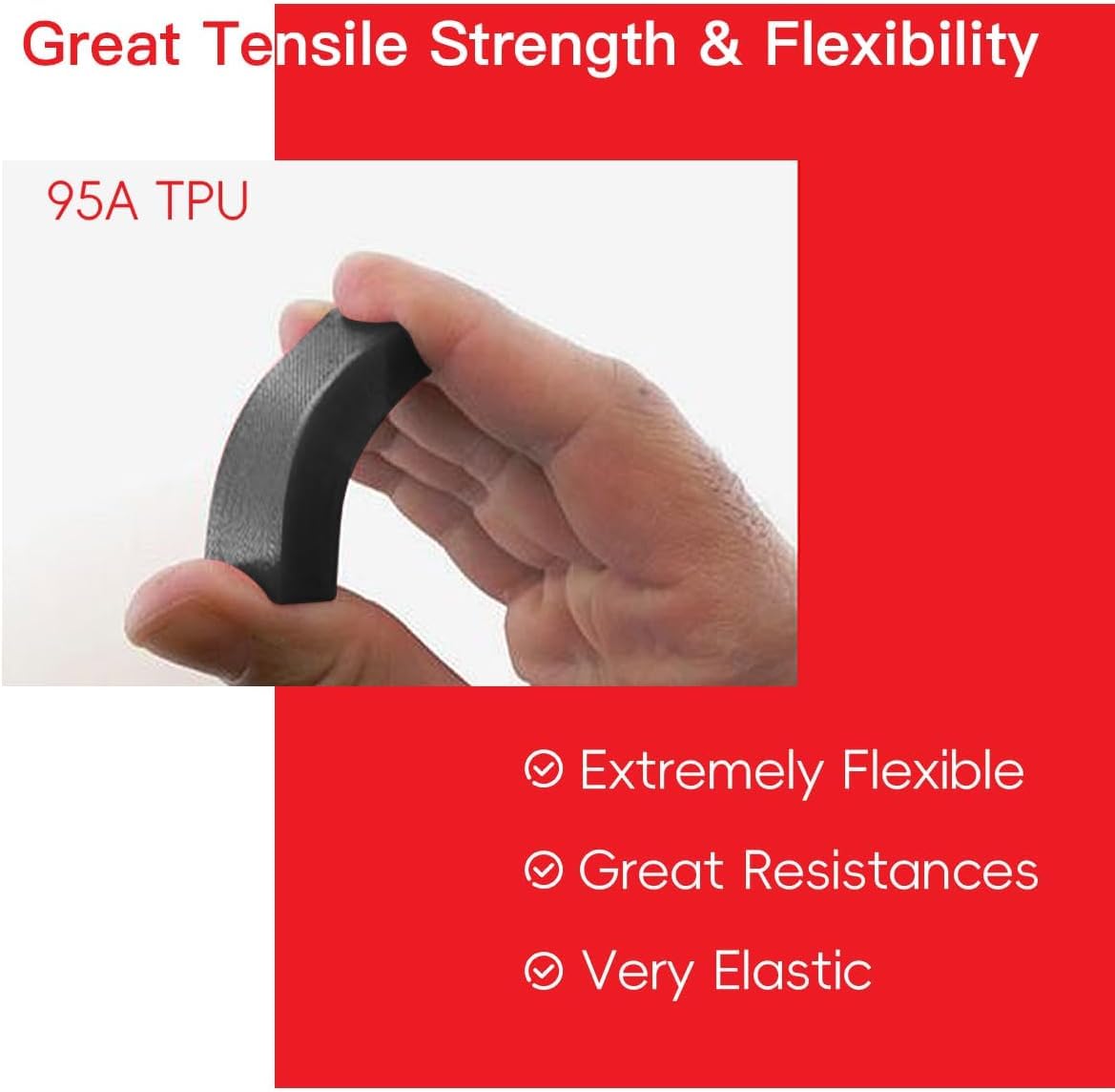 Geeetech TPU Filament 1.75mm, 1KG (2.2lbs) Spool – 95A Flexible 3D Printer Filament with High Elasticity, Dimensional Accuracy ±0.03mm, Fits Most FDM Printers, Clear Red