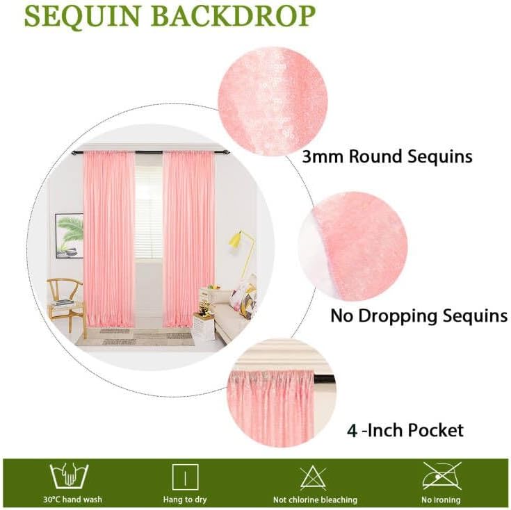 ShinyBeauty 4x10ft Pink Sequin Backdrop | 2 Panels Glitter Curtains for Wedding, Parties, and Photography Backgrounds