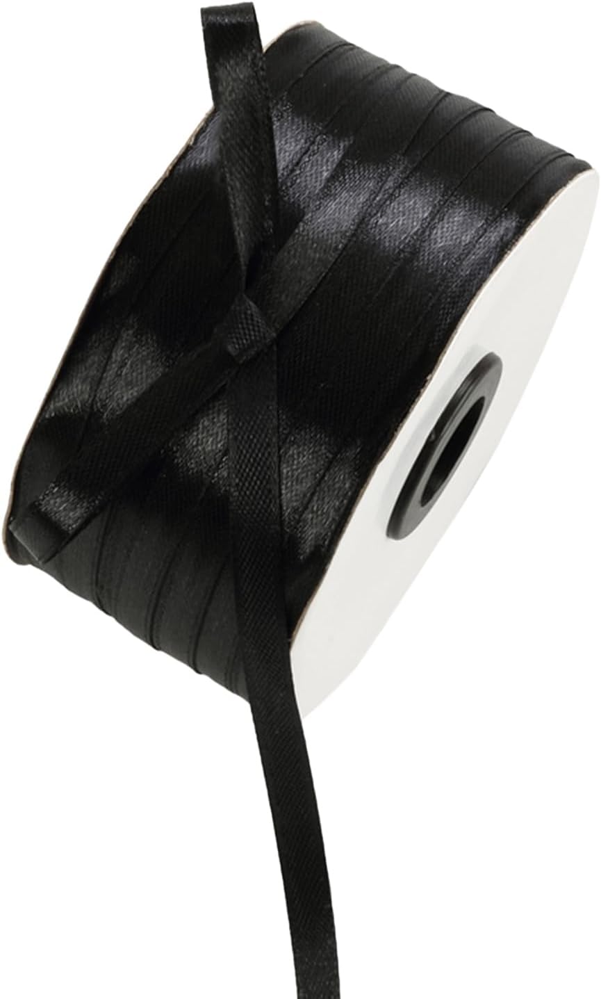 1/4" x 230 Yards Black Satin Ribbon Single Faced Bulk Fabric Ribbons for Gift Wrapping, Crafting and DIY Projects, Hair Accessories, Tiny Bows