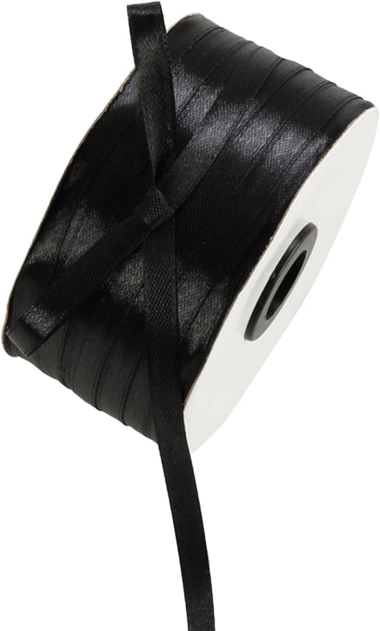 1/4" x 230 Yards Black Satin Ribbon Single Faced Bulk Fabric Ribbons for Gift Wrapping, Crafting and DIY Projects, Hair Accessories, Tiny Bows