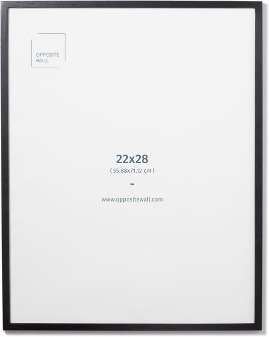 Opposite Wall - 22x28 in - Black Solid Oak Wood Picture Frame - Lightweight, Versatile & Shatterproof - Wall Hanging Poster or Photo Frame - Wall Decor for Office, Gallery & Home