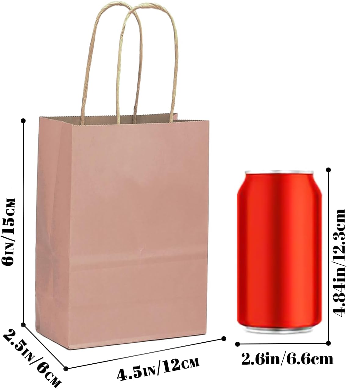 qiqee 24 Pcs Coffee Mini Paper Gift Bags with Handles 6"x4.5"x2.5" Small Brown Kraft Party Favor Bags Treat Bags Multiple Uses (Mini size)