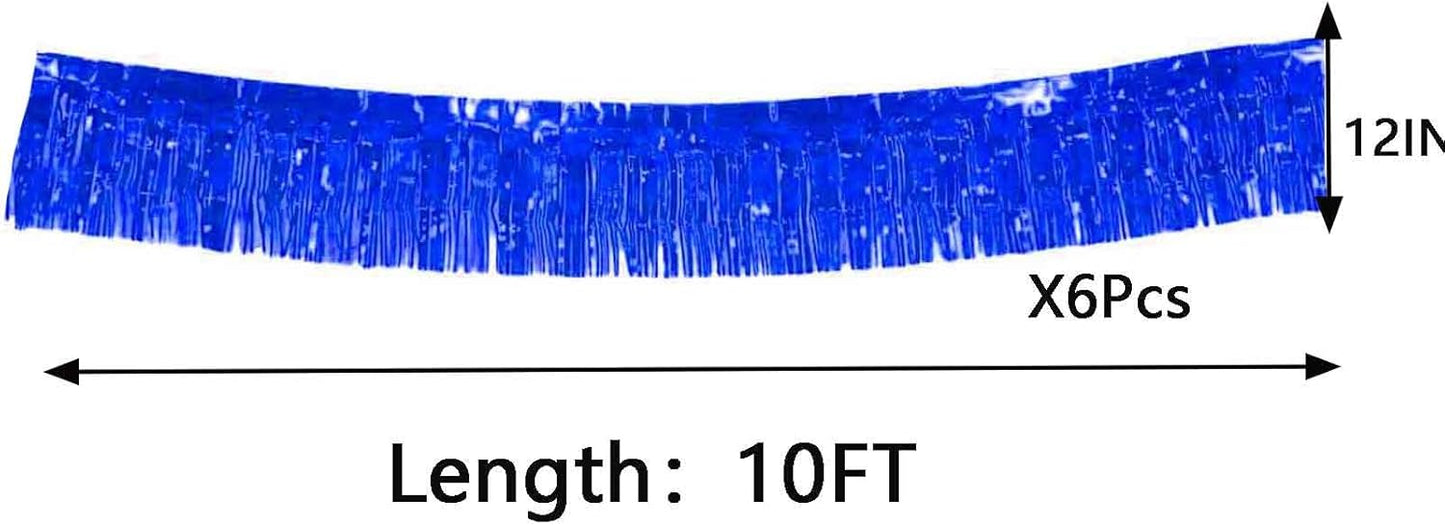 We Moment 6 Pack 10 Feet Blue Foil Fringe Garland Streamers Metallic Tinsel Banner Wall Hanging Fringe Curtain Glitter Backdrop Banner for Parade Floats Birthday Bachelorette Blue Party Decorations