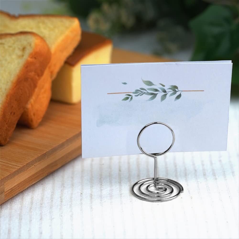 20pcs Mini Place Card Holders, Cute Table Number Holders, Classy Table Card Holder Table Picture Stands, Elegant Wire Photo Holder Menu Memo Clips, Idea for Wedding, Anniversary Party（Silver
