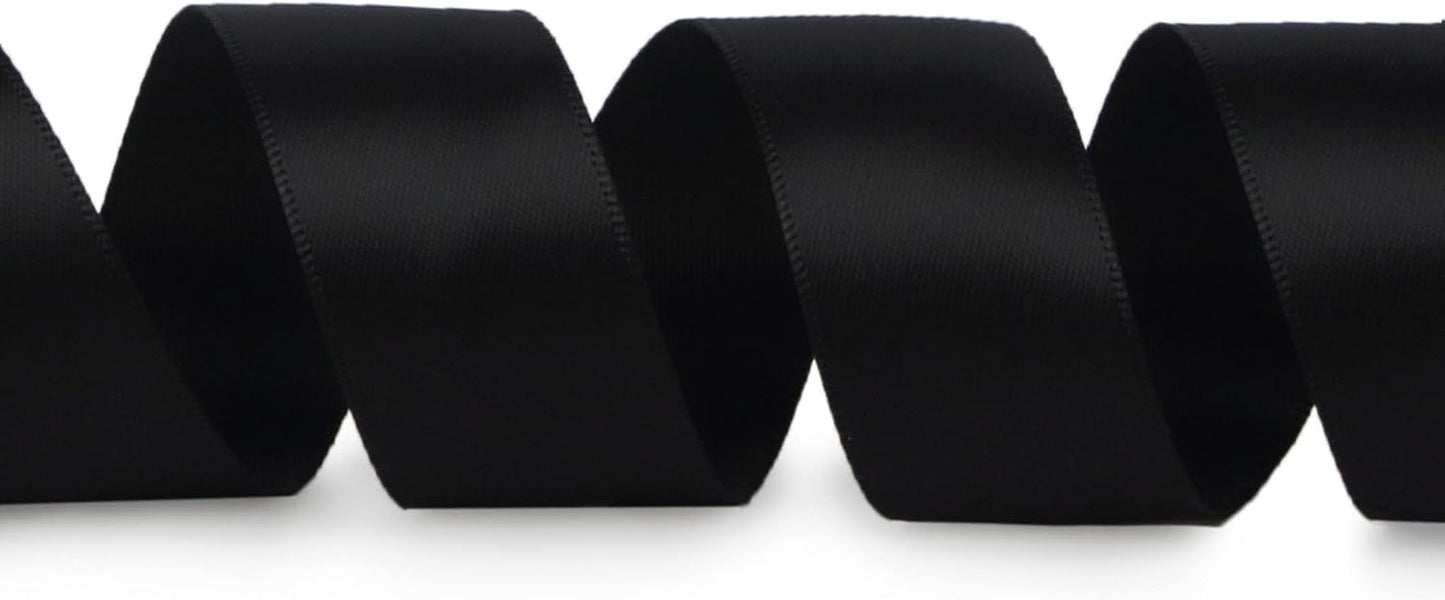 Ribbli Double Faced Black Satin Ribbon,1” x Continuous 25 Yards,Use for Bows Bouquet,Gift Wrapping,Floral Arrangement