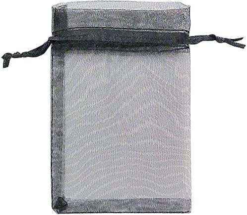 TheDisplayGuys 100-Pack 4x6 Black Sheer Organza Gift Bags with Drawstring, Goodie Bags for Jewelry, Candy, Treats, Wedding Favors Small Mesh