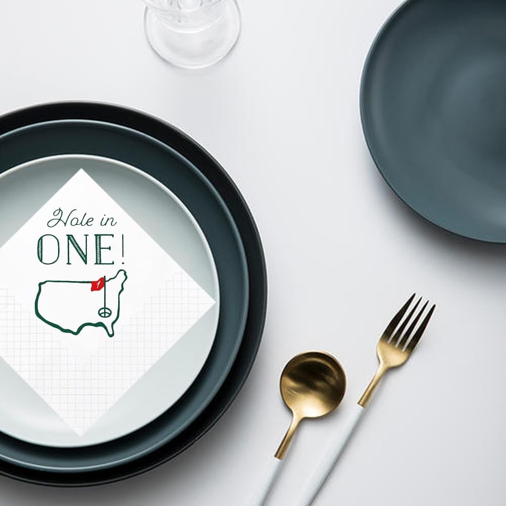 Golf Cocktail Napkins 2-Pack, 200 Count Hole in One First Birthday Golf Themed Paper Disposable Napkins for Baby 1st Hole In One Birthday Decorations, Golf Party Supplies, 2-Ply, 5x5 Inches