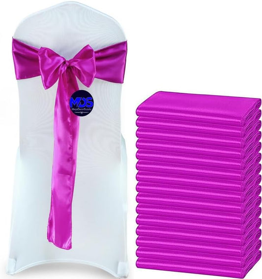 MDS Pack of 300 PCS Satin Chair Sashes Charmeuse Sateen Dining Chair Bows Ribbon Ties Back Sash for Wedding Party Birthday Home Hotel Restaurant Banquet Decoration (7 x 108 Inch, Magenta Violet)