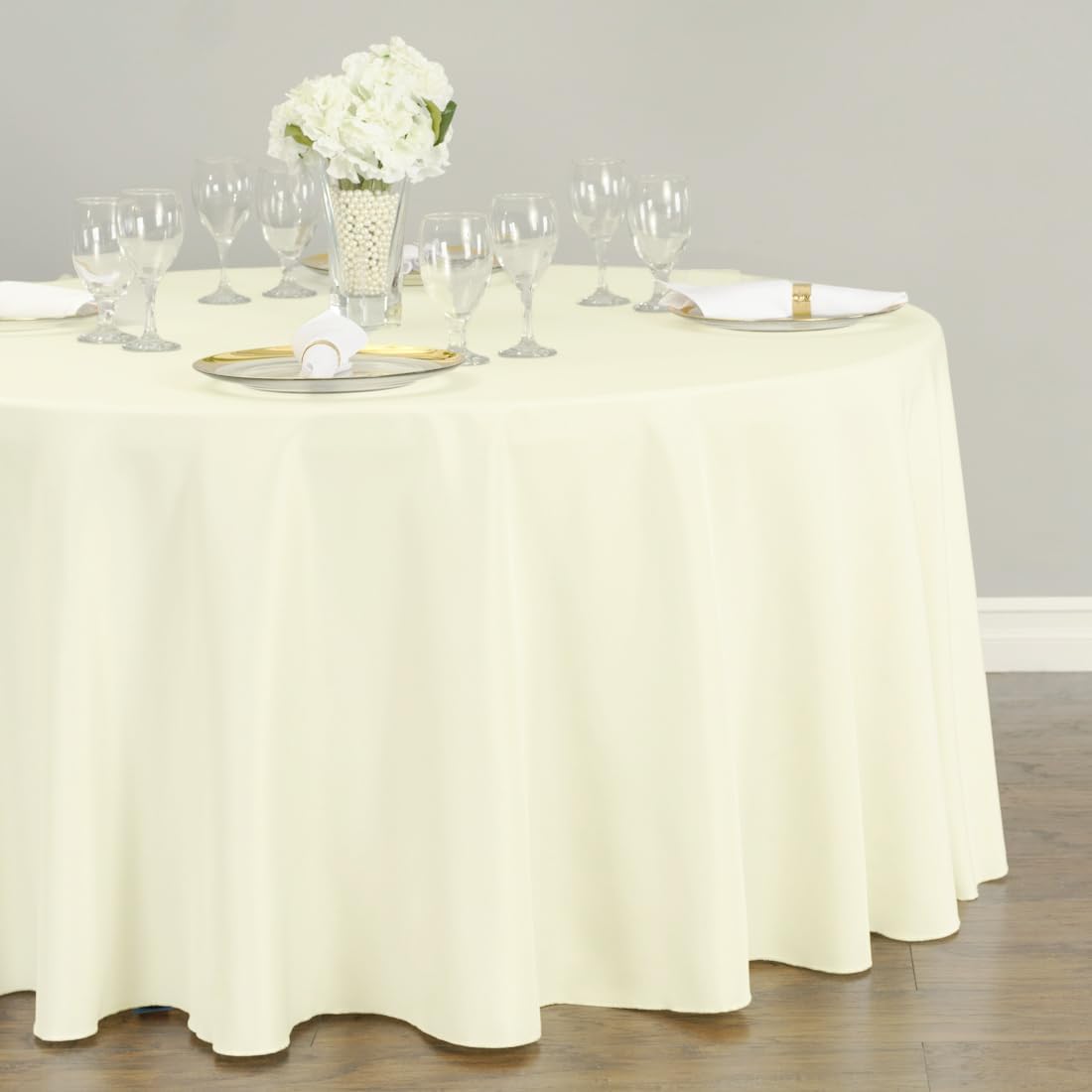 LTC LINENS 10 Pack 108 Inch Round Tablecloths Ivory - Bulk for 48 Inch Round Table Floor Length - Wrinkle Resistant Polyester Fabric Cloth for Wedding