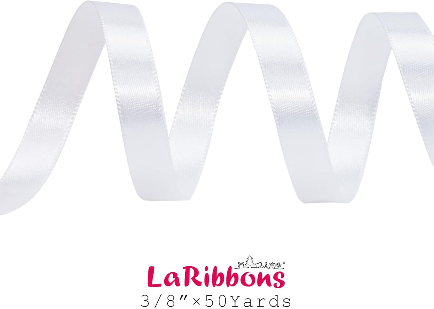 LaRibbons White Satin Ribbon 3/8 Inch 50 Yards Thin Luxury Double Faced Silk Ribbon for Flower Bouquet Crafts Gift Wrapping Wedding Christmas Decoration