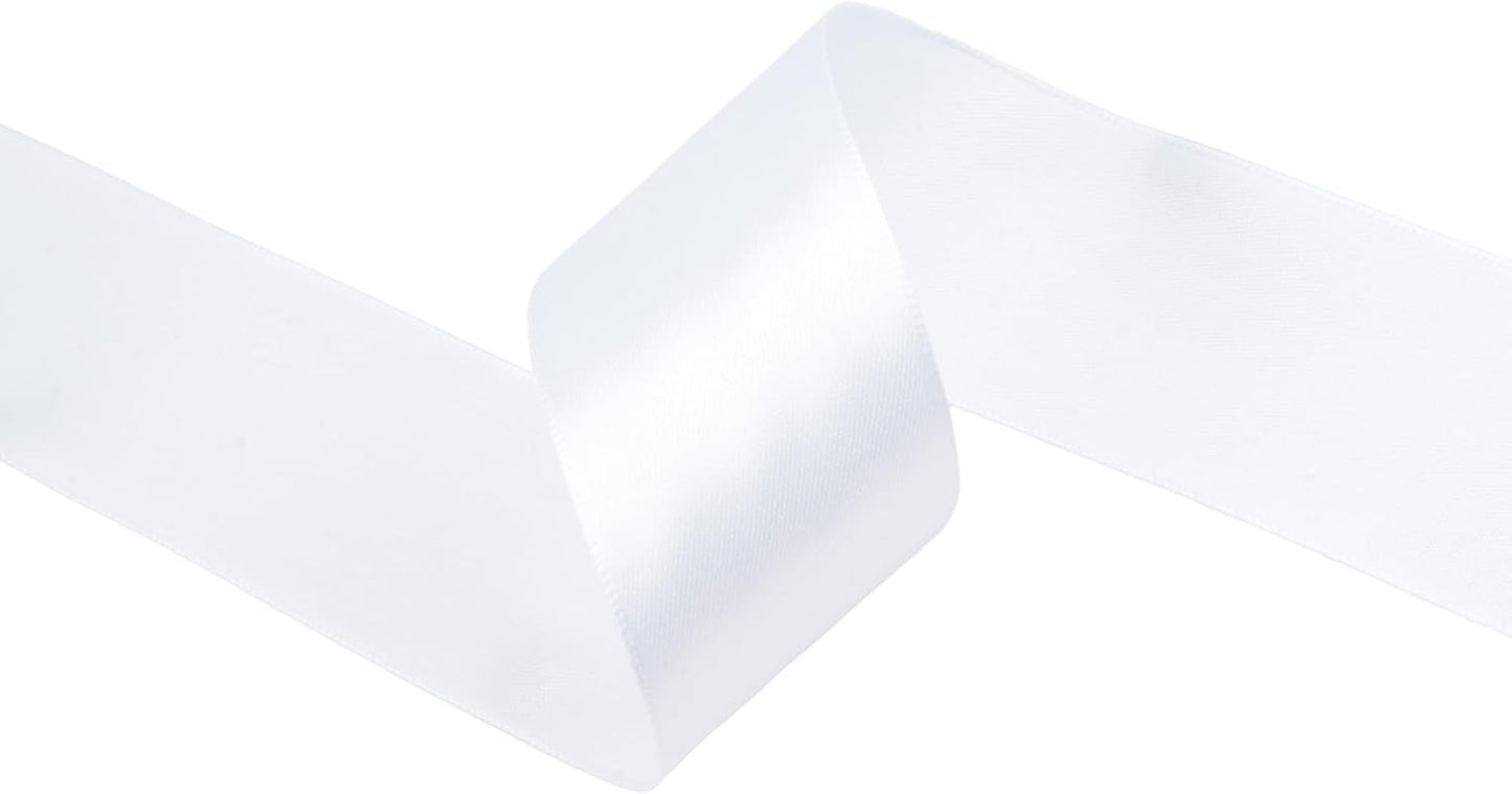 White Satin Ribbon 1-1/2 inch X Continuous 25 Yards, Single Face Polyester Ribbon Perfect for Gift Wrapping, Flower Bouquet, Wedding Decor, Crafts, Bow Making, Sewing and More
