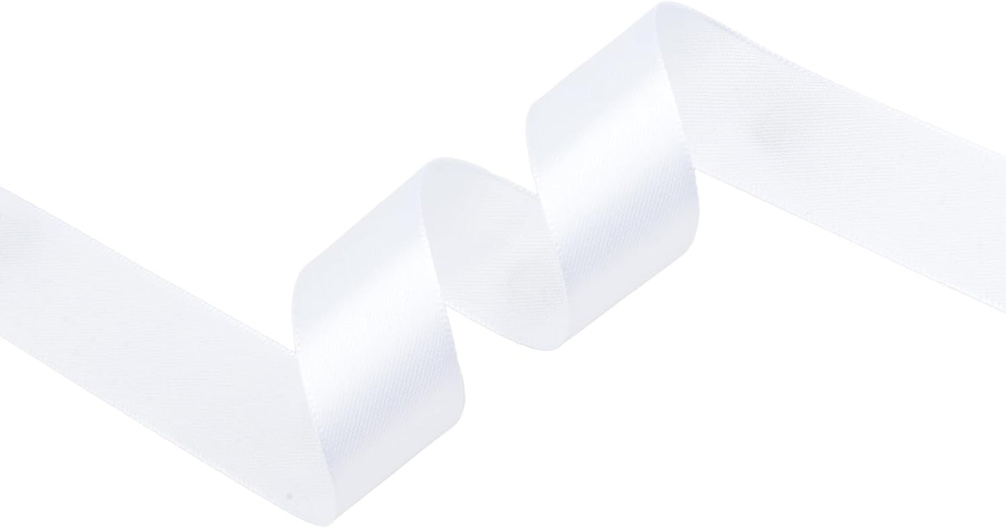 White Satin Ribbon 1 inch X Continuous 100 Yards, Single Face Polyester Ribbon Perfect for Gift Wrapping, Flower Bouquet, Wedding Decor, Crafts, Bow Making, Sewing and More
