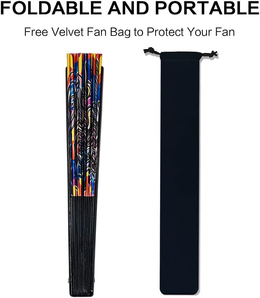 13" Large Rave Fan Bamboo, Folding Clack Hand Fans Foldable for Men Women, Boots on the Ground Poping Fan for EDM Festival Line Dance Decoration, (Peacock, Large 13")