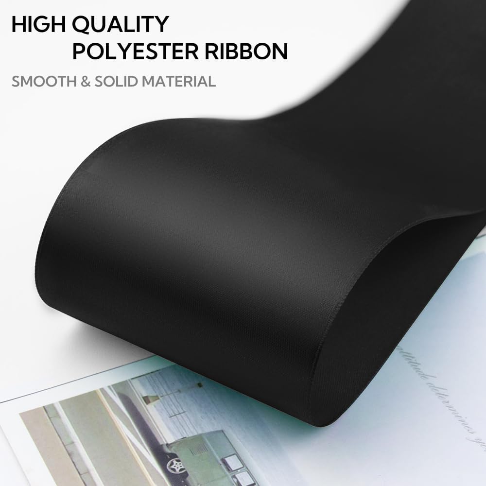 3 Inch 25 Yard Wide Satin Ribbon Black, Solid Fabric Large Ribbon Roll for Cutting Ceremony Wedding Opening Party Decoration, Chairs, Sewing, Festival Pageant Sashes