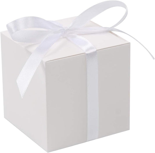 COTOPHER 60pcs Wedding Favor Boxes, Paper Gift Boxes 3x3x3 Inches Small Gift Boxes with Ribbons Small Boxes for Gifts, Crafting, Cupcake, Candy, Bridesmaid Proposal Boxes，Easy Assemble Boxes (White)