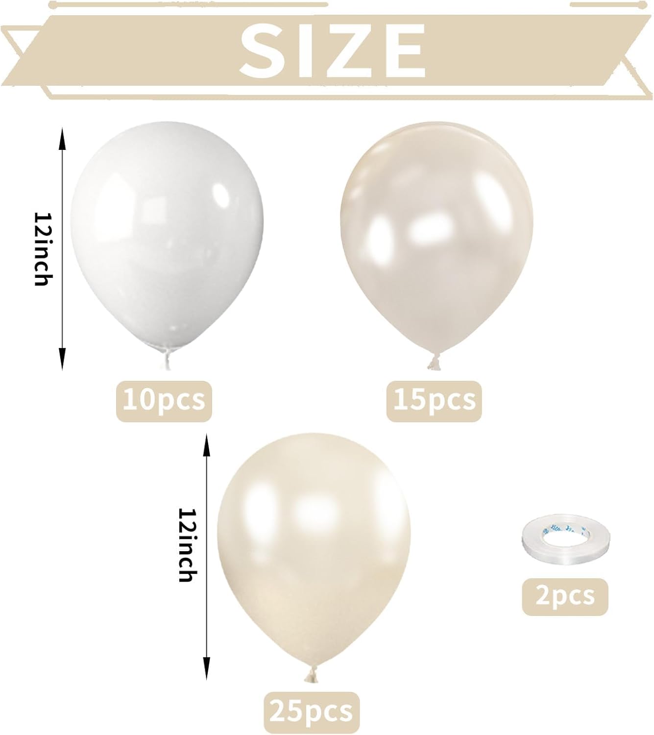 Pearl Balloons, 52 PCS 12 Inch Pearl white Double-Stuffed Balloons, White Pearl Sand White Double-Stuffed Ivory Latex Balloon for Birthday Baby Shower Wedding Bridal Party Decoration
