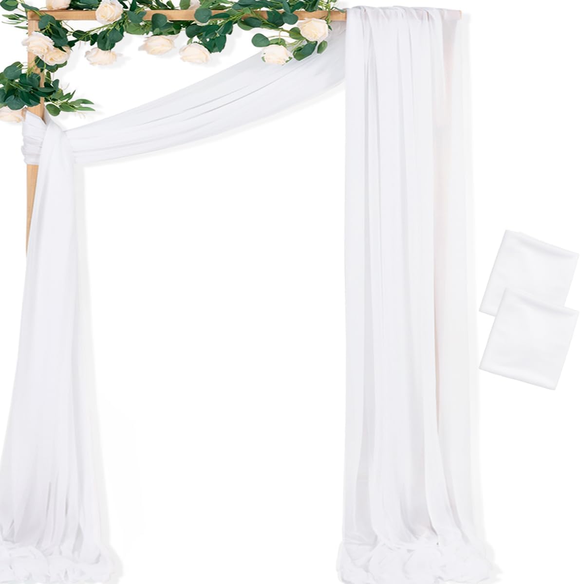 MLMC White Wedding Arch Draping Fabric 2 Panels 29" x 20 FT Extra Long Gauze Drapes Sheer Backdrop Curtains 6.6 Yards Outdoor Drapery Panels for Wedding Church Ceremony Ceiling Decoration