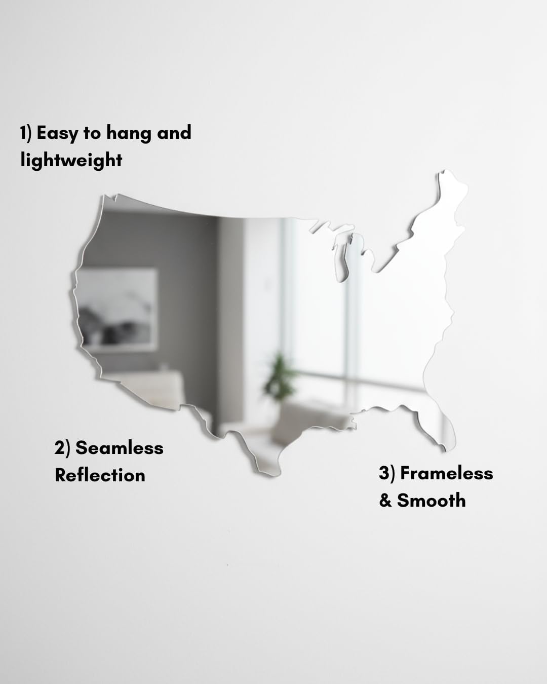 4th of July Patriotic USA Map Mirror – 27.5"x18.7" Frameless Asymmetrical Decorative Acrylic Mirror – Modern Patriotic Decor for Bedroom, Office, Entryway