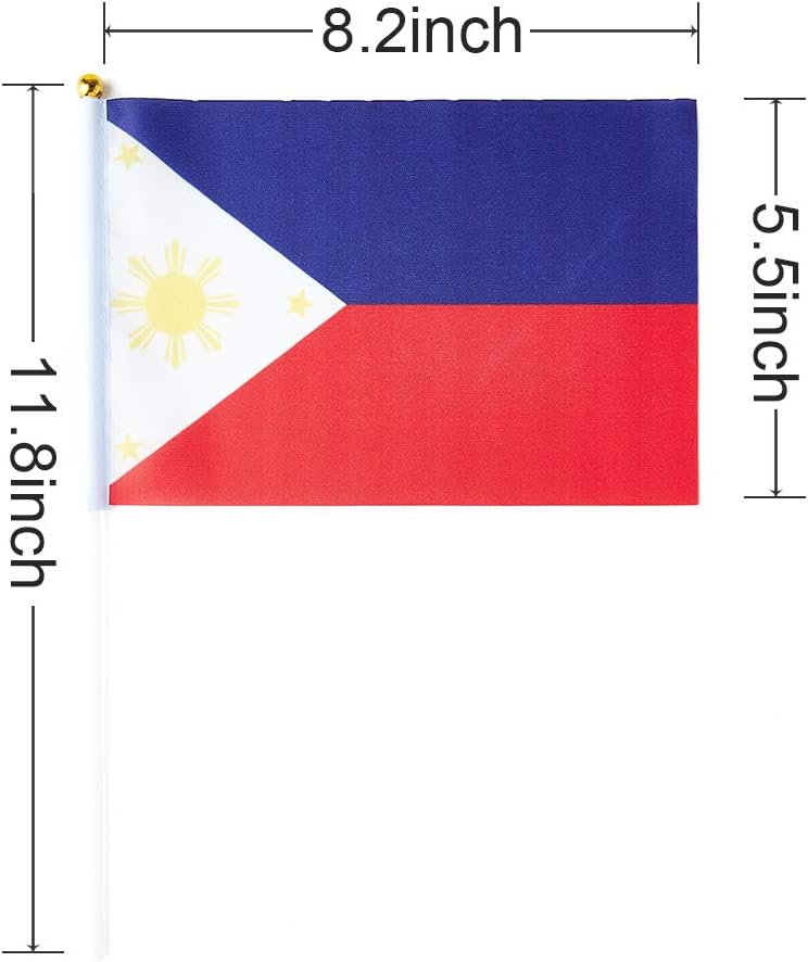 Philippines Flag Filipino Flag, Small Mini Handheld Philippines Flags on Stick, Ideal for Party Parades Sports Events Patriotic Festival Decorations