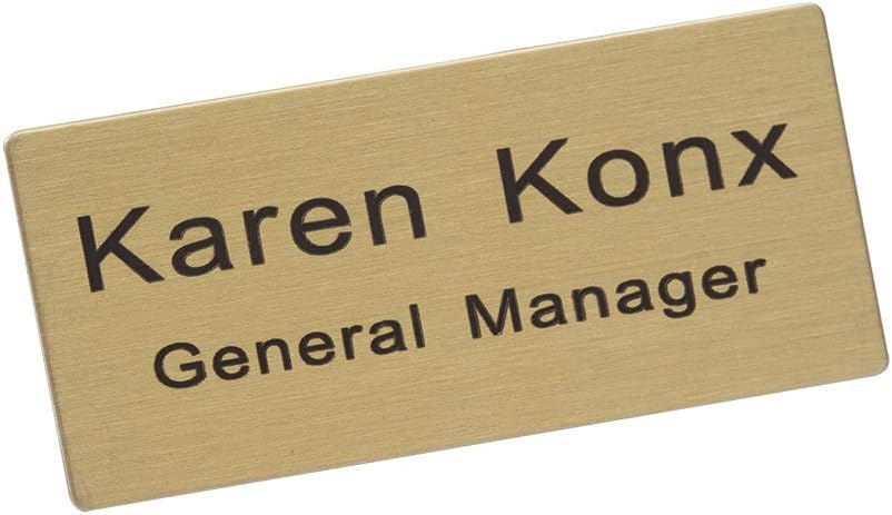 Custom Metal Engraved Name Tag Badge for Business Personalized Identification with Pin or Magnetic Backing ID Badge (Gold/Black, 1.5" x 3")