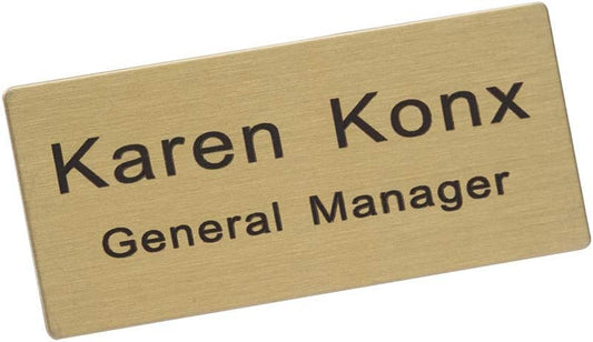 Custom Metal Engraved Name Tag Badge for Business Personalized Identification with Pin or Magnetic Backing ID Badge (Gold/Black, 1.5" x 3")