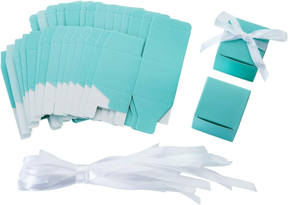 AWELL Mint Green Gift Candy Box Bulk 2x2x2 inches with White Ribbon Party Favor Box,Pack of 50