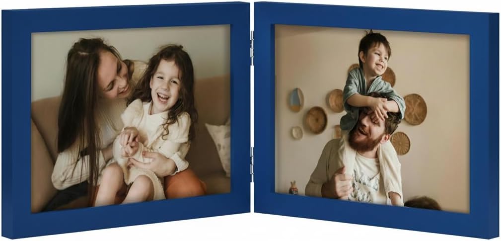decorUhome Double 7x5 Picture Frame Horizontal, Engineered Wood Bifold Photo Frame with Plexiglass for Tabletop Display, 7x5, Royal Blue