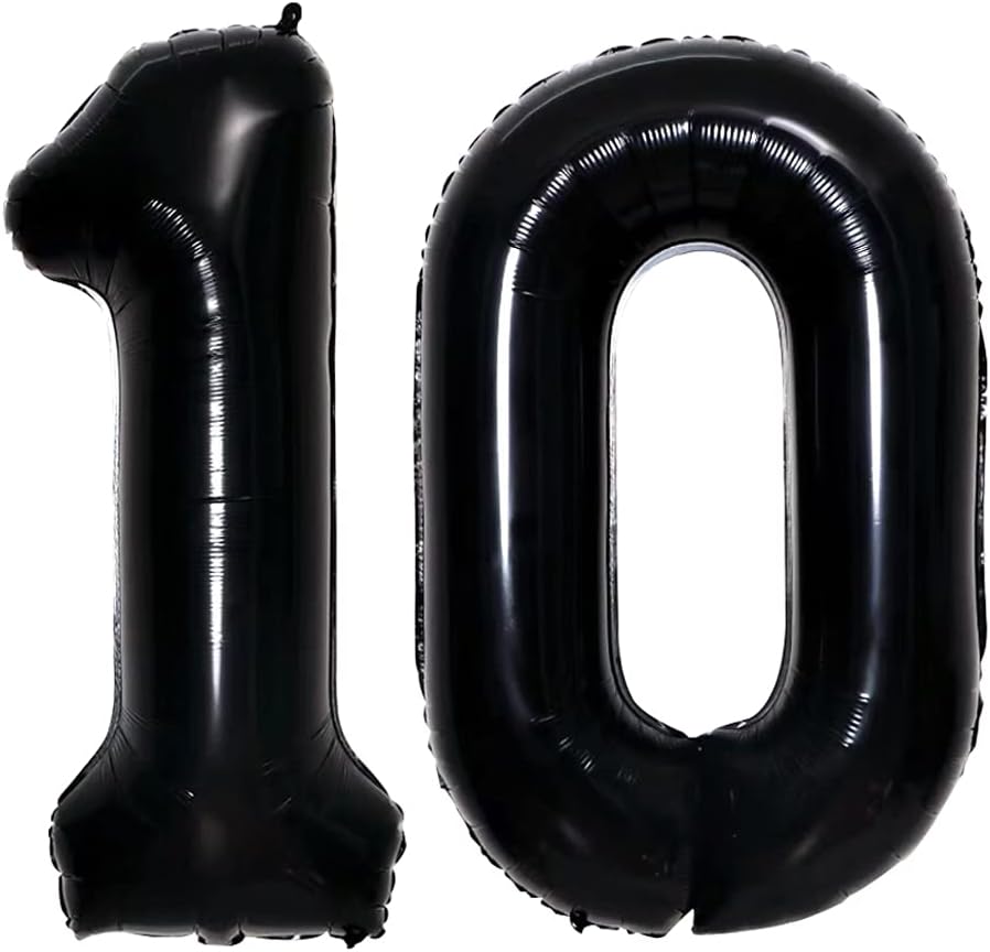 GOER Number 10 Balloons for 10th Birthday Party Decorations,42 Inch Jumbo Foil Helium Balloons for 10th Anniversary (Black)