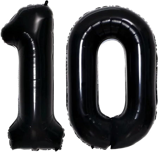 GOER Number 10 Balloons for 10th Birthday Party Decorations,42 Inch Jumbo Foil Helium Balloons for 10th Anniversary (Black)