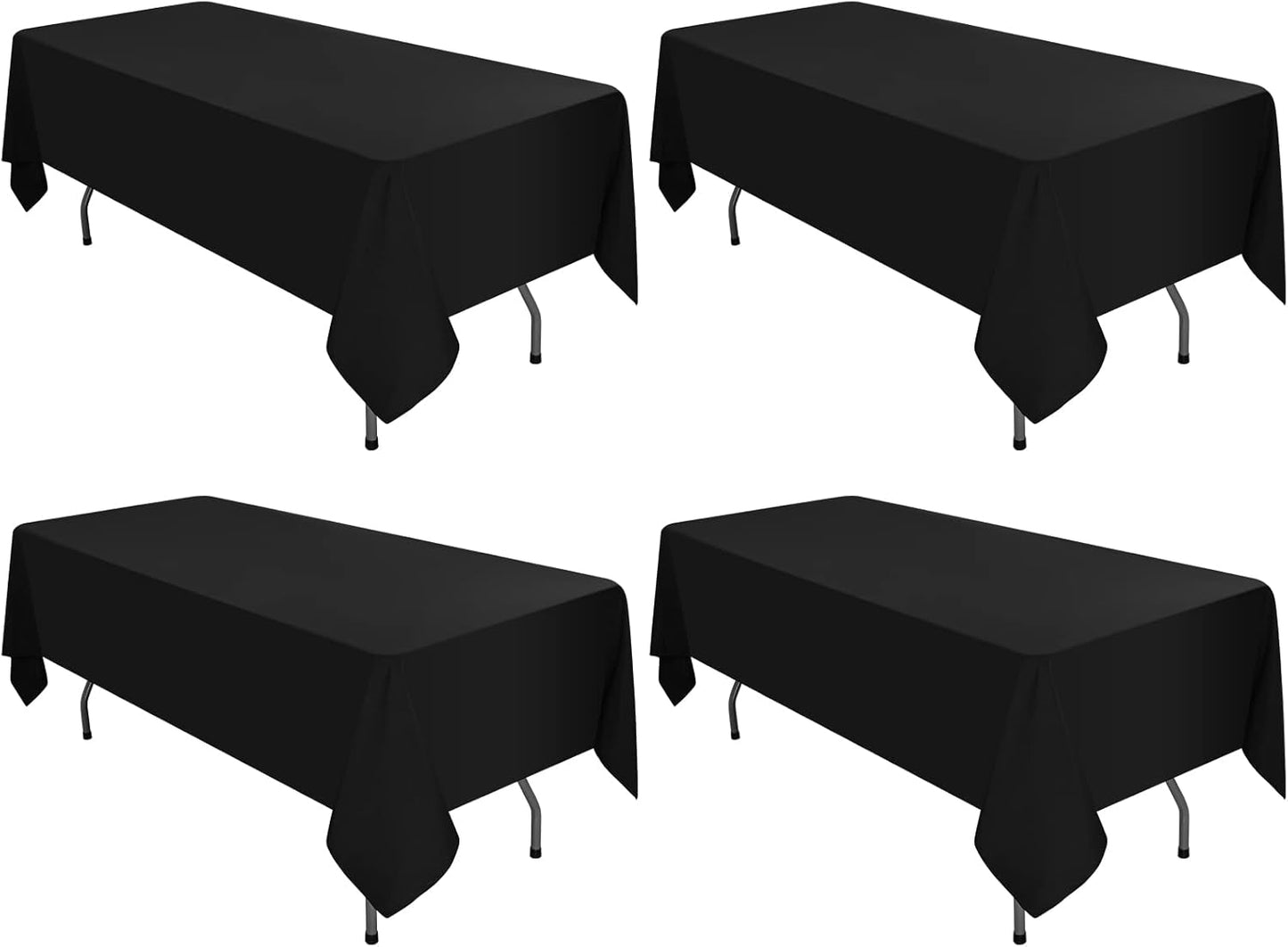4 Pack Black Tablecloths for 6ft Rectangle Tables 60 x 102 Inch - Polyester Table Cover Stain and Wrinkle Resistant Washable Fabric Table Clothes for Wedding Party Banquet Reception Restaurant