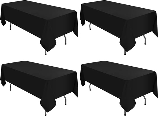 4 Pack Black Tablecloths for 6ft Rectangle Tables 60 x 102 Inch - Polyester Table Cover Stain and Wrinkle Resistant Washable Fabric Table Clothes for Wedding Party Banquet Reception Restaurant