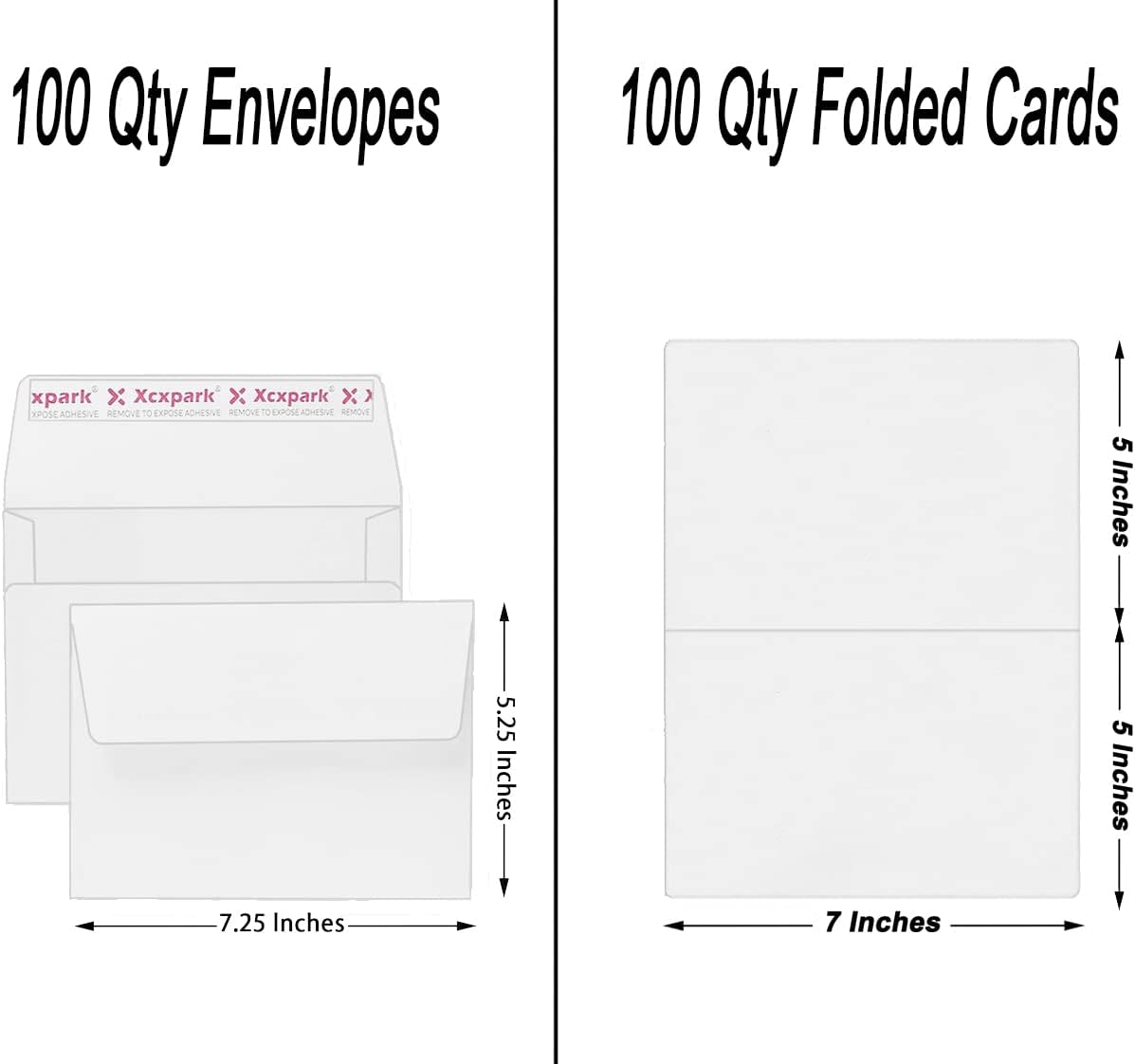 Blank White Cards,100 Qty 5.25 x 7.25 inches Printable A7 Envelopes & 100 Qty Folded Cards, DIY Greeting Cards for Invitations, Birthday, Photos, Documents, Wedding