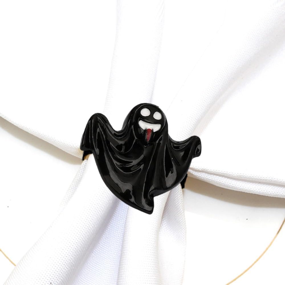 Ghost Napkin Rings Set of 6, Halloween Party Napkin Holder Buckles, Thanksgiving Christmas Napkin Rings (Black, One Size)