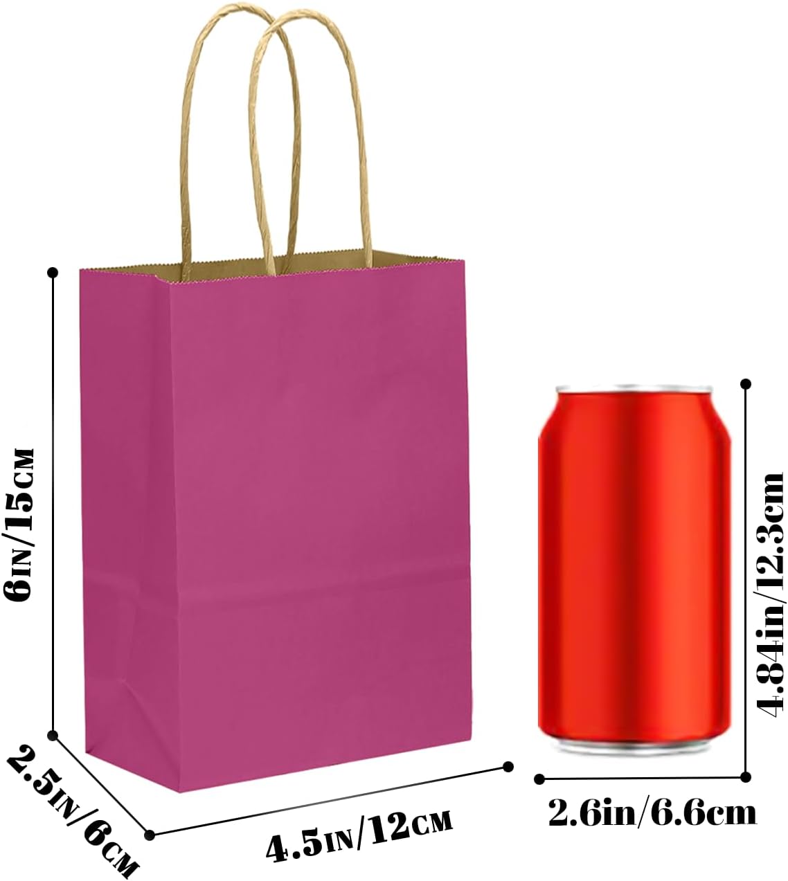 qiqee 24 Pcs Rosy Mini Paper Gift Bags with Handles 6"x4.5"x2.5" Small Brown Kraft Party Favor Treat Bags Multiple Uses (Mini size)