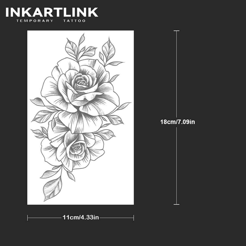 INKARTLINK Tattoo Tech, 2 Sheets Extra Large Semi Permanent Tattoo, Adult Art Design Temporary Tattoos, Lasts 1-2 Weeks, Waterproof, Realistic Look, No Adhesive, No Reflection (Flower)203