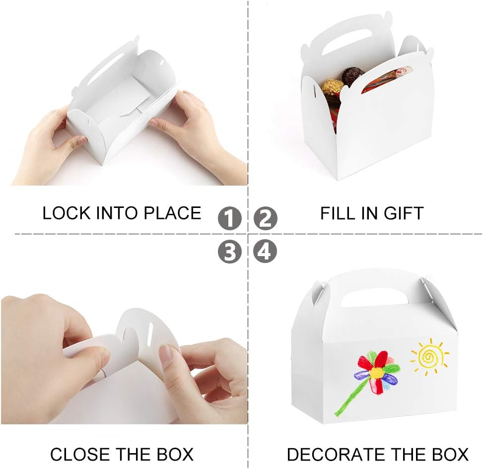 ValBox Treat Boxes 30 Pack White Paper Gable Gift Boxes - Goodies Favor Box for Kids' Birthday Party, Wedding, Baby Shower, 6.2 x 3.5 x 3.5 Inches