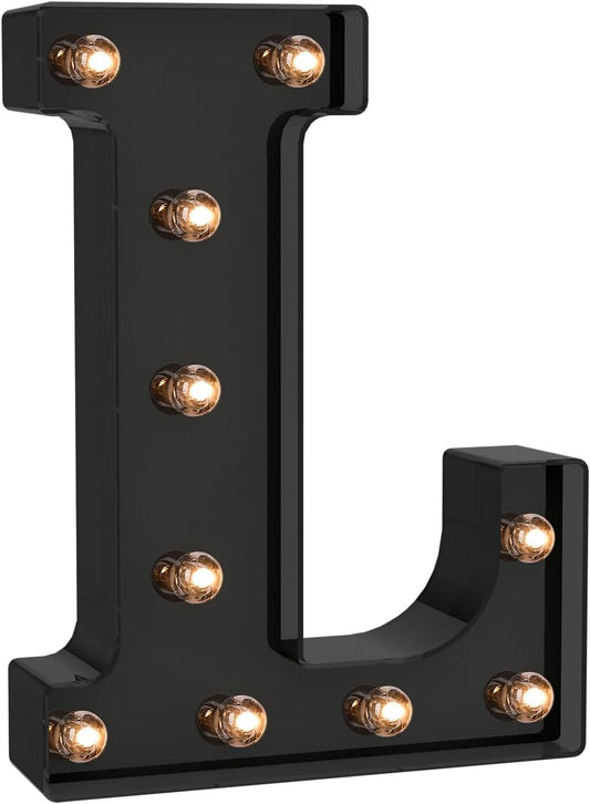 Foaky Black LED Letter Lights for Room Decor - Bedroom Wall Decor, Alphabet Lights for Home, Wedding, Party - Battery Operated （L）